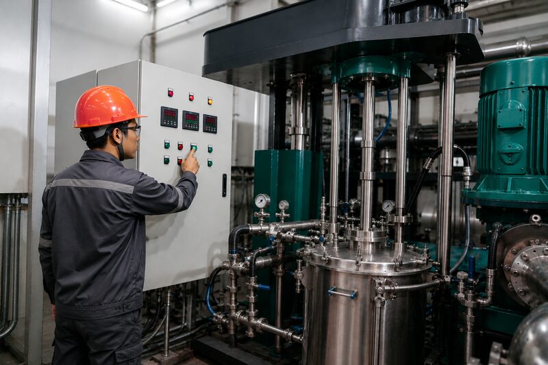Engineers commissioning industrial equipment